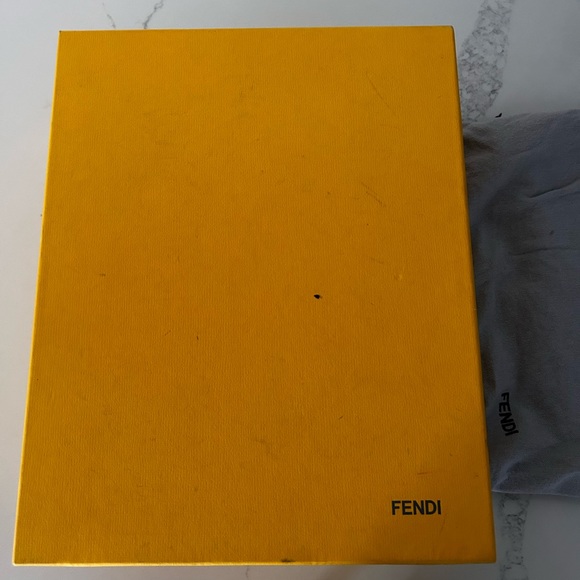 Suede gray Fendi platforms with neon yellow heels. - Picture 9 of 13